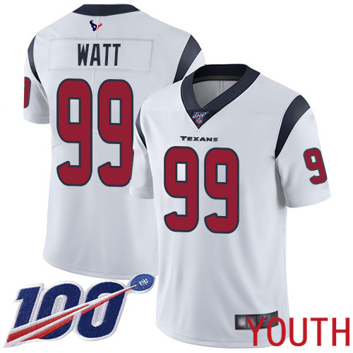 Houston Texans Limited White Youth J J Watt Road Jersey NFL Football 99 100th Season Vapor Untouchable
